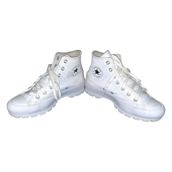 Converse High Top Sneakers Women Sz 6.5 Y2K LEATHER Platform Lug Chuck Taylor - Picture 3 of 11